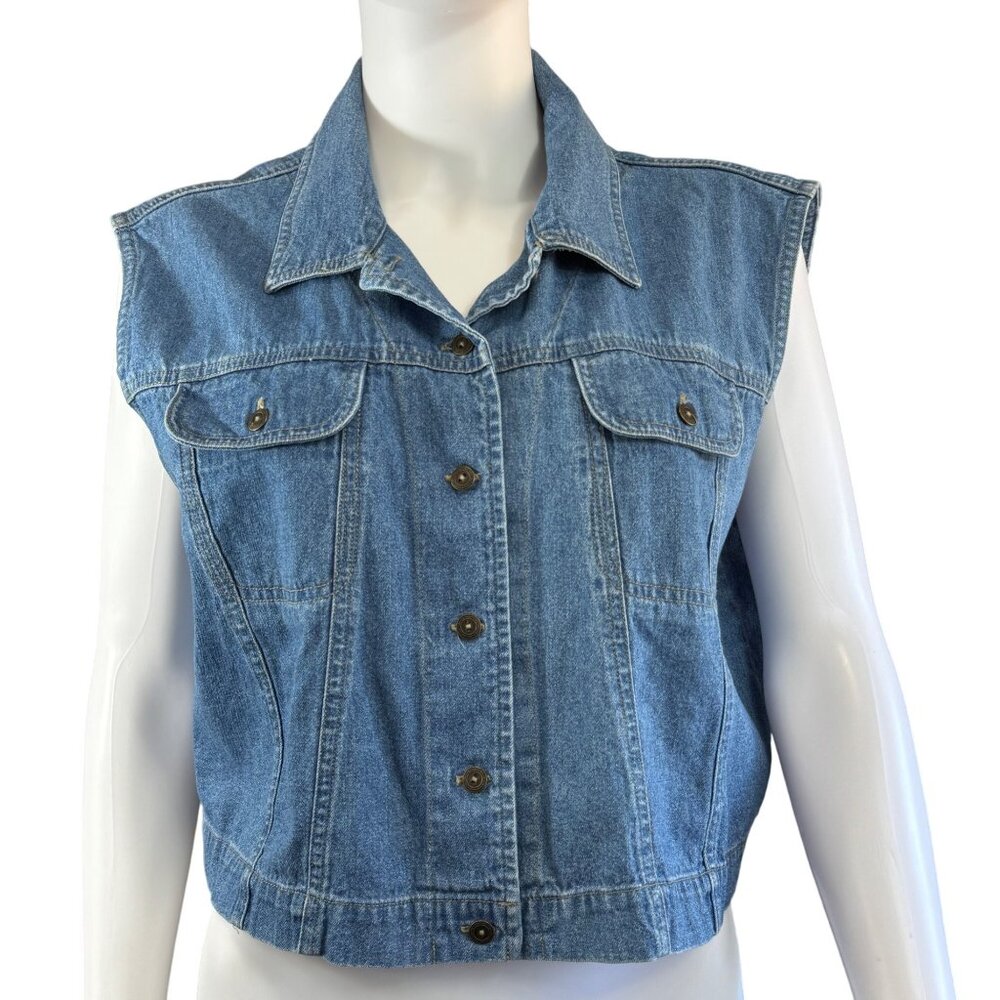 Woolrich Denim Vest Womens XL Blue Sleeveless Button Front Rugged Outdoorwear